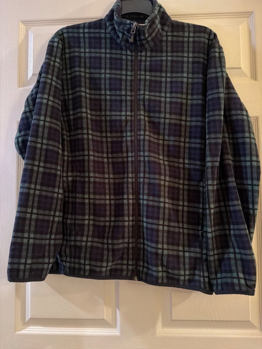 Amazon Essentials Mens Full-Zip Fleece Jacket Green & Blue Plaid Size L